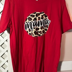 Vibrant Red Women's Tee with 'Mama' Leopard Design